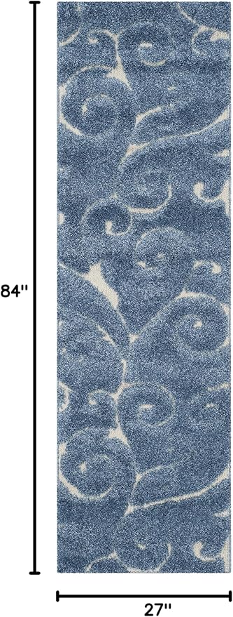 SAFAVIEH Florida Shag Collection Runner Rug - 2'3" x 7', Light Blue & Cream, Scroll Design, Non-Shedding & Easy to Clean, High-Low Plush Pile, Ideal for Bedroom, Foyer, Hallway (SG455-6011)