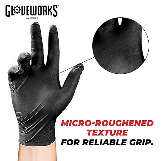 GLOVEWORKS Black Nitrile Gloves for Cooking, Food Prep, Disposable, 5 Mil, For Professional Cleaning, Medium, Case of 1000