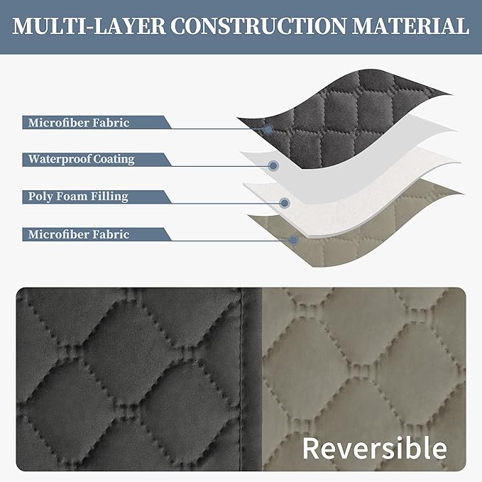 ISSUNTEX Double Protection 100% Waterproof Recliner Covers for Living Room, Reversible Furniture Protector Recliner Couch Sofa Slipcover for Dogs, Pets, Kids (Oversized Recliner, Dark Gray/Beige)