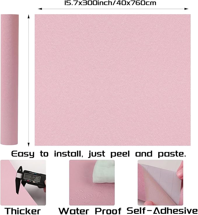 Peel and Stick Wallpaper Pink Silk Wall Paper - 15.7 x 300 Inch Self Adhesive Wallpaper Peel and Stick, Easy to Paste Wall Contact Paper for Stand Liner, Table and Door Makeover Decor