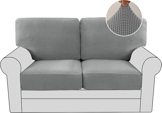 H.VERSAILTEX Multi-Pieces Loveseat Covers for 2 Cushion Couch High Stretch Couch Cushion Covers Jacquard Textured Twill Fabric(2 Seat Covers Plus 2 Back Cushion Covers, Dove)