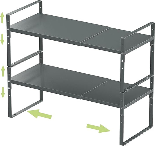 Expandable Stackable Spice Rack Cabinet Shelf Organizer in Cabinets Shelves Kitchen Cupboard Organization Stack up Racks Pantry Countertop Storage (Gray, Medium 2 Packs)