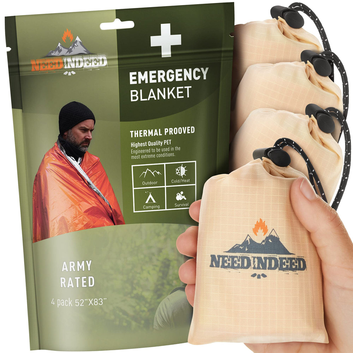 4-Pack Emergency Space Blankets, 83x52 inches - Image 1