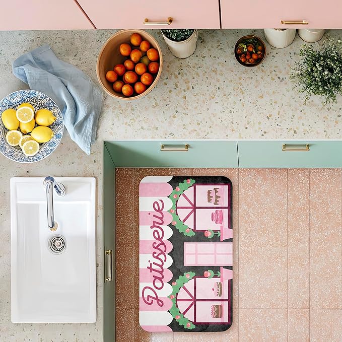 Kitchen Patisserie Cakes Anti-Fatigue Floor Mat, Ergonomic Cushioned Kitchen & Standing Mat with Non-Slip Backing, Eco-Friendly Comfort Mat, Design by Lil' Rue, 30"x18"