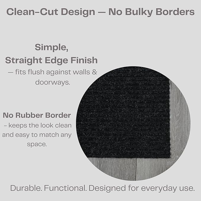 iCustomRug Ribbed Entryway Door Mat – 3'x6' Black, Indoor/Outdoor, Non-Slip TPR Rubber Backing, Low-Profile All-Weather Carpet, Non-Shedding & Easy Care, Utility Rug Ideal for High Traffic Areas