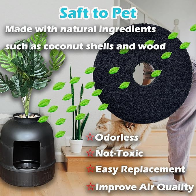 Cat Litter Box Replacement Filters for Hidden Litter Box Cat, Activated Charcoal Filters Replacement to Absorb Odors and Litter Box Deodorizer for Hidden Enclosure Litter (6 Pack)