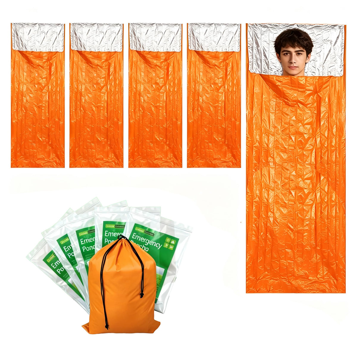 5Pack Emergency Sleeping Bag Portable Thermal Mylar - Image 1