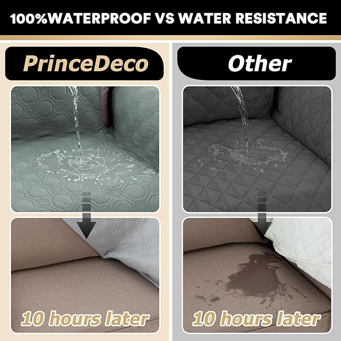PrinceDeco Waterproof Sofa Cover Diamond Quilted Couch Cover 3 Cushion Sofa Couch Cover for Dogs Furniture Protector Cover with Elastic Straps for Pet Cat(Sofa,Lily Pad)