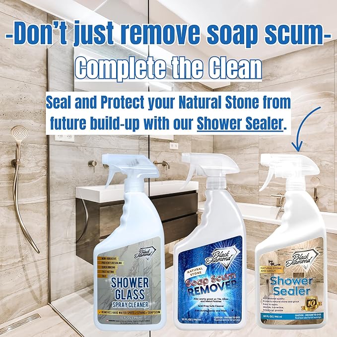 Black Diamond Stoneworks Shower Glass Cleaner Spray & Soap Scum Remover – 2 Quart Bundle – Dissolves Hard Water Stains, Limescale & Soap Buildup – Safe for Natural Stone Showers