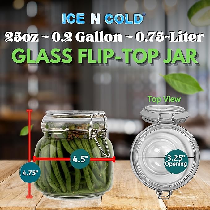 Airtight Glass Storage Jars with Clamp Lid – Food Storage Containers with Rubber Gasket Seal – Pantry & Kitchen Canisters for Dry Goods, Coffee, Sugar, Pasta – 0.4L to 4L Sizes (6, 25oz | 0.75L)