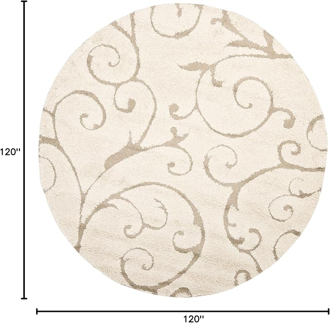 SAFAVIEH Florida Shag Collection Area Rug - 10' Round, Cream & Beige, Scroll Design, Non-Shedding & Easy to Clean, High-Low Plush Pile, Ideal for Living Room, Bedroom, Dining Space (SG455-1113)
