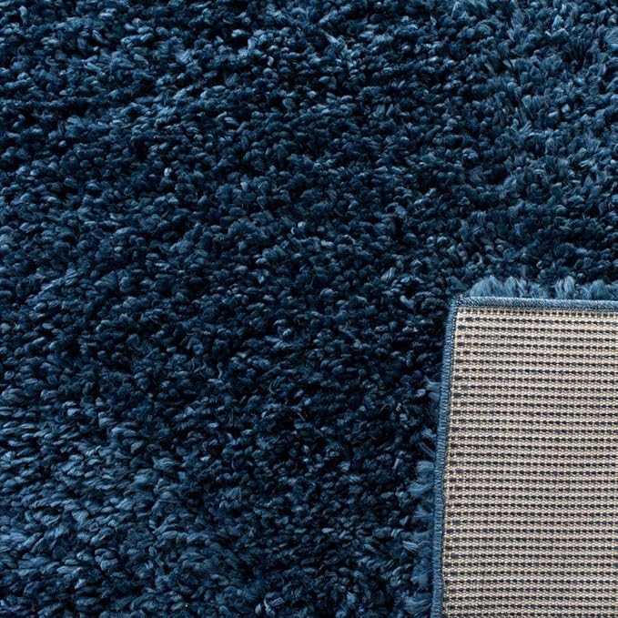 SAFAVIEH August Shag Collection Area Rug - 5' Square, Navy, Solid Design, Non-Shedding & Easy Care, 1.5-inch Thick Ideal for High Traffic Areas in Living Room, Bedroom (AUG200M)