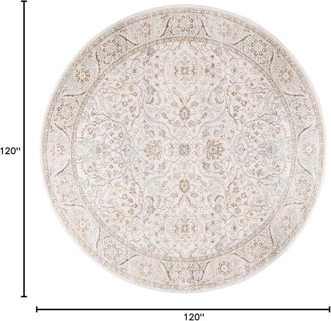 SAFAVIEH Isabella Collection Area Rug - 10' Round, Cream & Beige, Oriental Design, Non-Shedding & Easy Care, Ideal for High Traffic Areas in Living Room, Bedroom, Dining (ISA912A-10R)