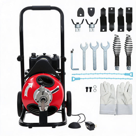 100 ft x 3/8 Electric Drain Snake, 370W Auto-Feed Sewer Auger - Image 1