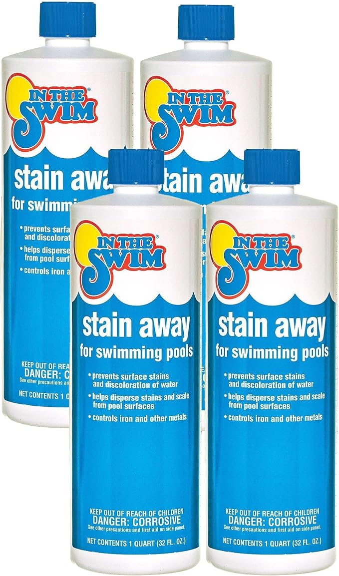 In The Swim Stain Away for Above Ground and Inground Swimming Pools - Removes Mineral Stains from Iron, Copper, and Magnesium in Swimming Pools - 4 x 1 Quarts