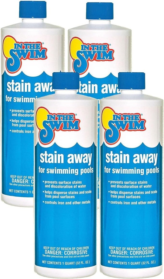 In The Swim Stain Away for Above Ground and Inground Swimming Pools - Removes Mineral Stains from Iron, Copper, and Magnesium in Swimming Pools - 4 x 1 Quarts