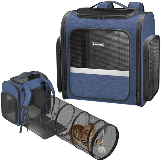 Cat Backpack with Play Tunnel, Design for Carrying Playing Blue - Image 1