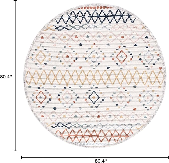 SAFAVIEH Marrakech Collection 6'7" Round Ivory/Multi MRK612A Moroccan Boho Tribal Rustic Area Rug