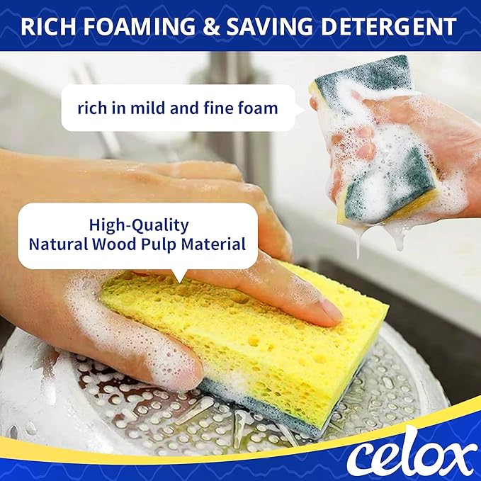 CELOX Scrub Sponges for Washing Dishes and Cleaning Kitchen, 24 Pack, Yellow