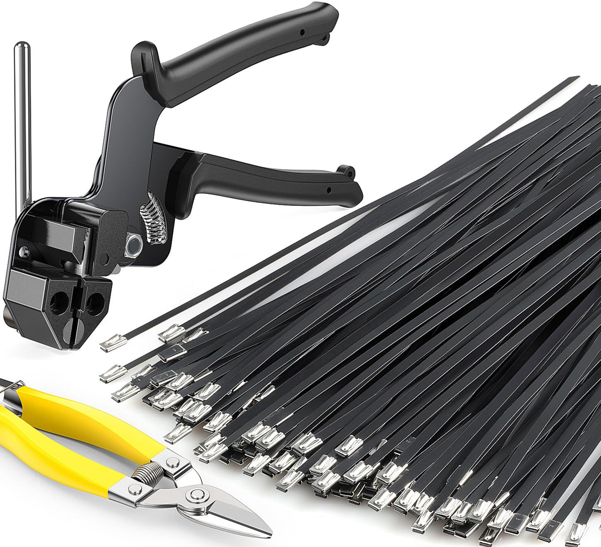 Black Metal Zip Ties Heavy Duty: Cable Tie Gun Tool Kit + 150 Pcs - Image 1