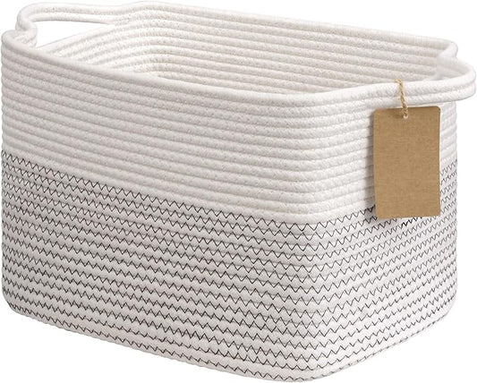 Goodpick Woven Storage Basket, Cotton Rope Baby Laundry Basket for Toy Storage, 13" x 10" x 9" Rectangle Stylish Gift Baskets with Handles, Decorative Clothes Organizer for Bedroom