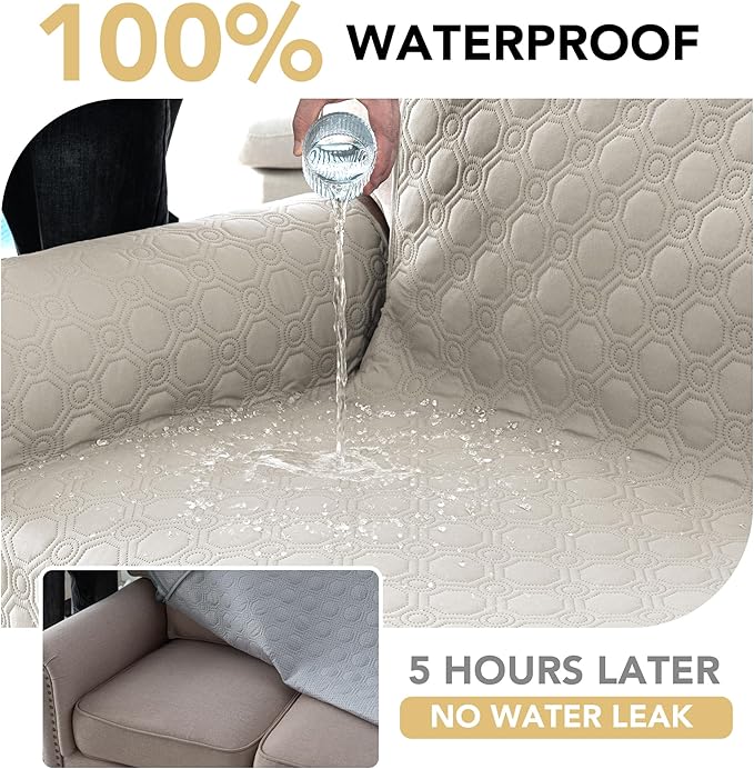 H.VERSAILTEX 100% Waterproof Sofa Cover 2 Cushion Couch Thick Durable Couch Covers for Dogs Triple Non-Slip Furniture Protector Cover with Elastic Straps for Pet Cat(Loveseat, French Oak)