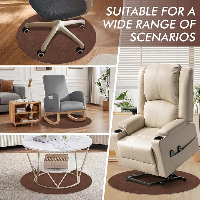 Round Recliner Pads for Hardwood Floors, Non Slip Recliner Grippers, Furniture Pads Floor Mats for Carpet, Anti Slide Office Chair Mat for Floor Protector, 30"x30" (1 Pack Brown