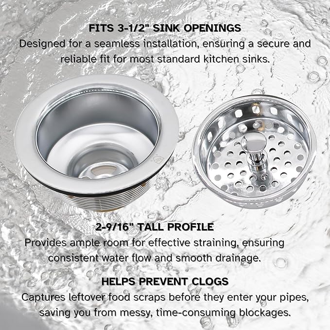 Westbrass R214-26 3-1/2-Inch Post Basket Strainer, Polished Chrome