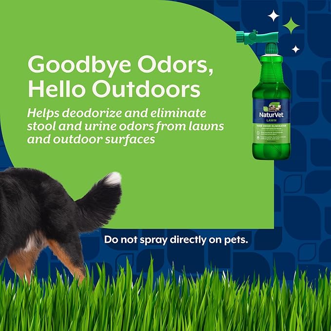 NaturVet – Yard Odor Eliminator – Eliminate Stool and Urine Odors from Lawn and Yard – Designed for Use on Grass, Plants, Patios, Gravel, Concrete & More – 31.6 oz Ready-to-Use with Nozzle