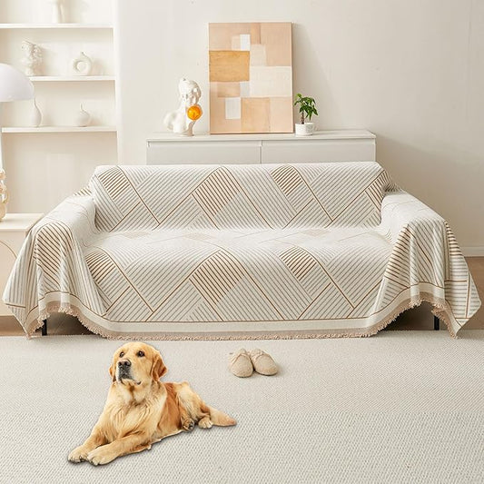 HAOMAIJIA Non Slip Couch Cover Sofa Covers for 3 Cushion Couch Washable sectional Couch Covers for Dogs pet Furniture Protector Couch Cover Blanket for Living Room (CQ-Khaki/Grey, 71"x118")