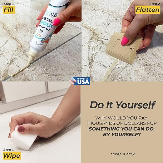 Tile Grout Repair Kit - Premixed and Ready to Use for Kitchen Tiles, Shower & Bathroom Grout, Waterproof Formula - Warm Beige (250g - 8,8oz - 0.55 lb)