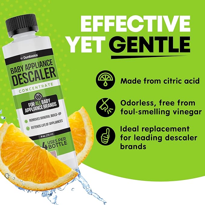 [2 Pack] Descaler for Baby Bottle Sterilizer - Baby Appliance Descaler - Made in USA - Effective Yet Gentle - Odorless - Removes Mineral Build Up - Compatible with All Appliances - Citric Acid - 16Oz
