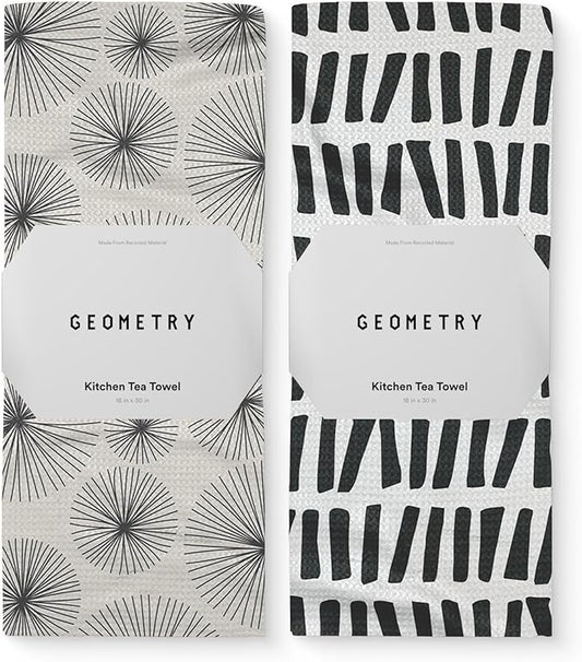 GEOMETRY Kitchen Tea Towels - Quick Dry Microfiber Dish Towels for Kitchen Linework, 18" x 30" 2 Pack