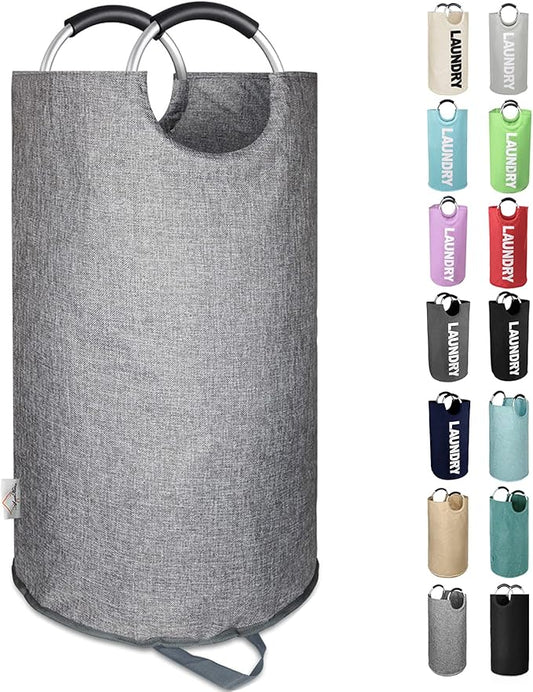 Heavy Duty Large Laundry Hamper Bag Collapsible, Tall Laundry Basket with Sturdy Handles, Fabric Dirty Clothes Bin for Laundry, College Dorm, Boys, Man, Durable Two-Layer - Grey