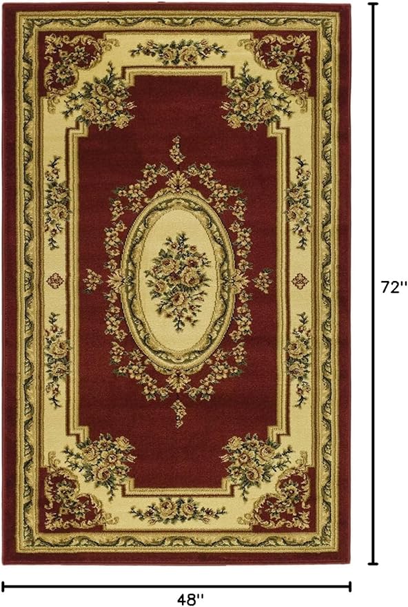 SAFAVIEH Lyndhurst Collection Accent Rug - 4' x 6', Red & Ivory, European Medallion Design, Non-Shedding & Easy Care, Ideal for High Traffic Areas in Entryway, Living Room, Bedroom (LNH218C)