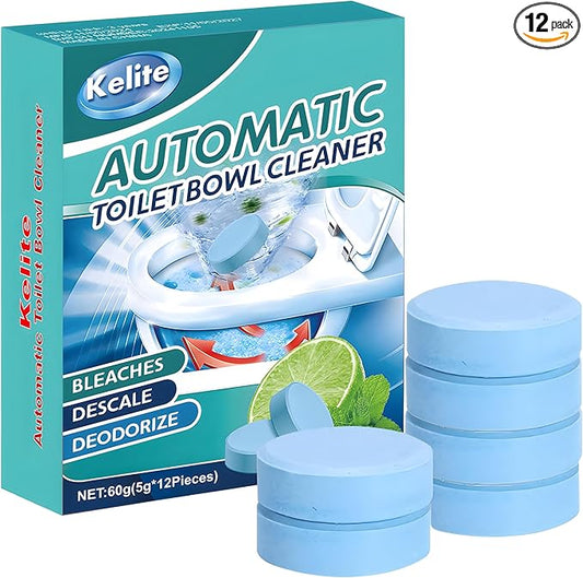 Automatic Toilet Bowl Cleaner Tablets White Toilet Tank Cleaners, Septic-Safe Hard Water Ring Stain Remover, Smell Eliminator Heavy Duty Toilet Cleaning & Deodorizer, Fresh Scent - 12 PACK