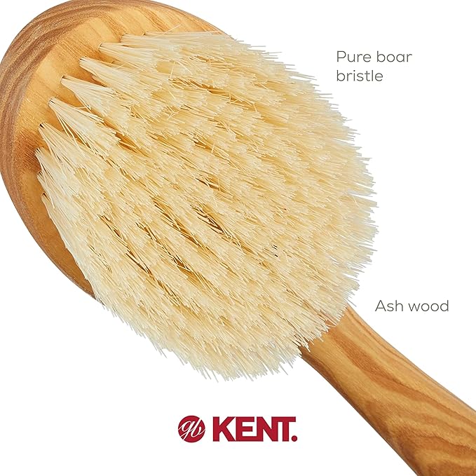 Kent FD10 Ashwood Back Scrubber for Shower Bath Brush and Body Scrubber Exfoliator - Boar Bristle Shower Brush for Body for Men and Women - Kent Brush Back Scrubbers for Use in Shower Made in England