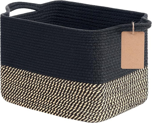 Goodpick Woven Storage Basket for Shelves, Small Wicker Baskets for Shoes,Towel, Toy Baskets Storage Kids, Empty Gift Basket with Handles, 13 x 10 x 9 Inches