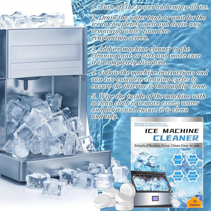 36 Pcs Ice Machine Cleaner Tablets Descaler, Clean Tablets for Ice Maker, Nickel Safe Scale Remover for Countertop, Deep Cleaning, Remove Odor