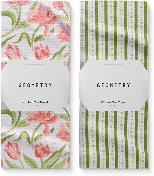GEOMETRY Spring Kitchen Towels - Quick Dry Microfiber Cloth Spring & Summer Dish Towels for Kitchen Drying - Premium Quick Dry Towel - Tulip Lover, 18" x 30" - 2-Pack