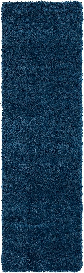 SAFAVIEH Fontana Shag Collection Runner Rug - 2'3" x 8', Blue, Solid Design, Non-Shedding & Easy Care, 2-inch Thick Ideal for High Traffic Areas in Living Room, Bedroom (FNT800M)