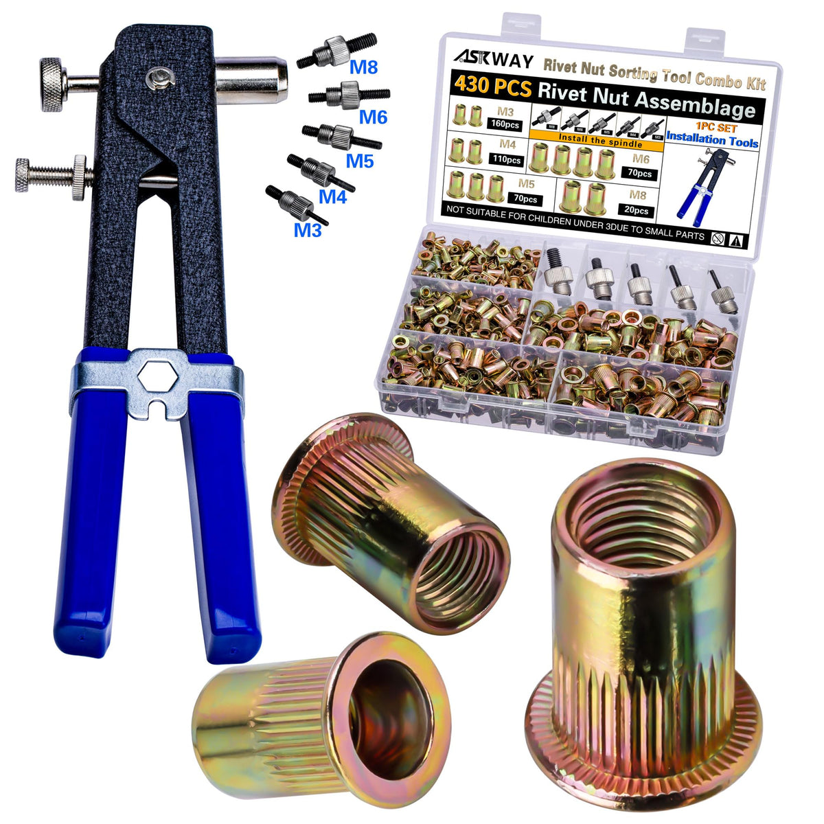 Pressure Rivet Nut Tool Kit, 430Pcs Metric Rivet Nut Combination - Image 1