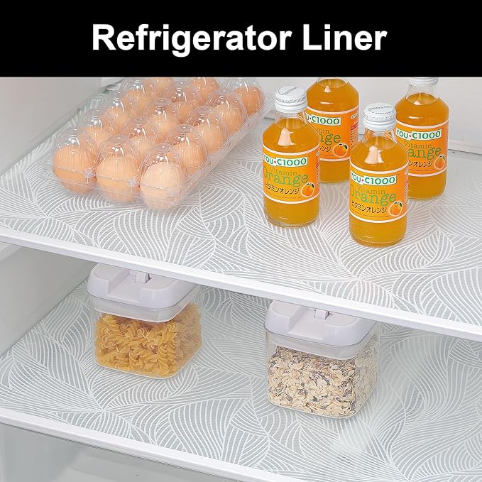 Cooyes Shelf Liners for Kitchen Cabinets, Refrigerator Liners Waterproof & Oil-Proof Kitchen Cupboard Liner Drawer Mats EVA Material Non Adhesive Fridge Liner for Shelves（17.5" W x 360" L）