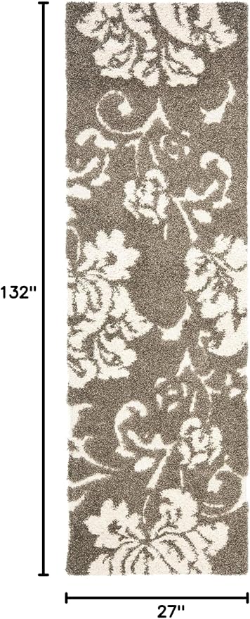 SAFAVIEH Florida Shag Collection Runner Rug - 2'3" x 11', Smoke & Beige, Floral Design, Non-Shedding & Easy Care, 1.2-inch Thick Ideal for High Traffic Areas in Living Room, Bedroom (SG458-7913)