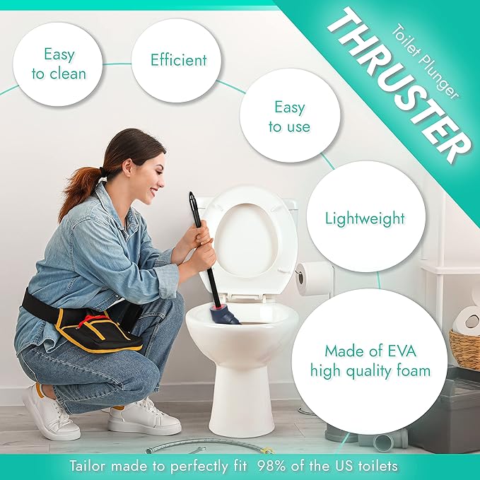 THRUSTER Toilet Plunger for US Siphonic Toilets | Applies Hydraulic Pressure to Unclog The Most Persistent Blockages| Best Heavy Duty Toilet Plunger and Unblocker for US Blocked Toilets