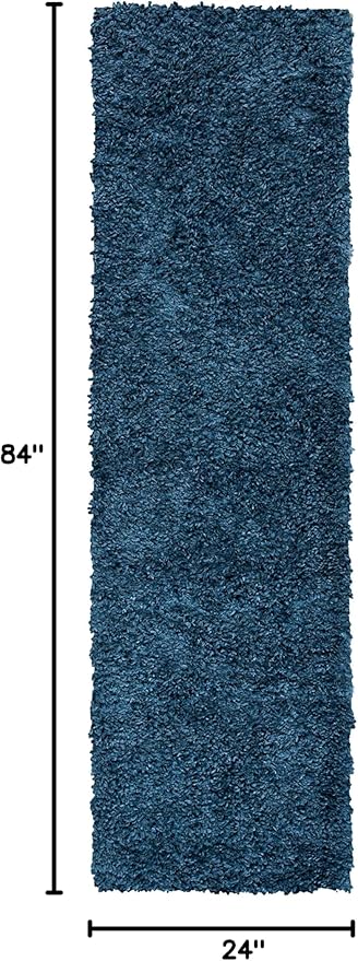 SAFAVIEH August Shag Collection Runner Rug - 2' x 7', Navy, Solid Design, Non-Shedding & Easy Care, 1.5-inch Thick Ideal for High Traffic Areas in Living Room, Bedroom (AUG200M)