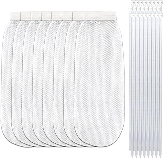 32-Piece Lint Trap and Cable Ties Set for Washing Machine, Includes 8 Nylon Mesh Lint Traps and 24 Cable Ties, Easy and Effective Lint Filtration (White)