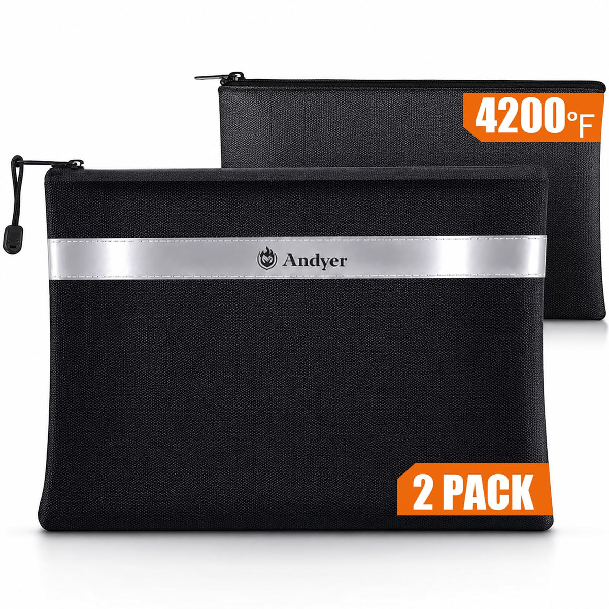 Fireproof Money Bag for Cash, 2 Pack Fire Proof Bag for Documents - Image 1