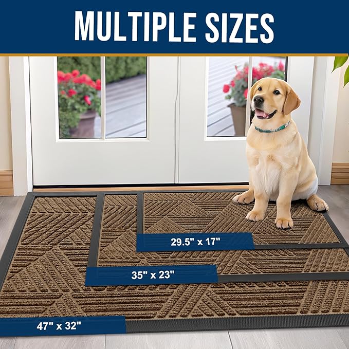 Kitinjoy Front Door Mat Outside Entrance, Sturdy Natural Dirt Trapper, Heavy Duty Rubber Doormat, Low Profile Non-Slip Backing, Easy Clean Floor Mat for Indoor Outdoor Entry, 29.5X17 Inch, Brown