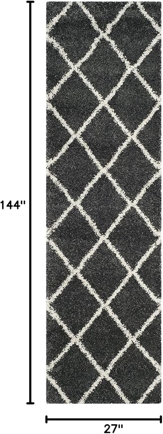 SAFAVIEH Hudson Shag Collection Runner Rug - 2'3" x 12', Dark Grey & Ivory, Modern Trellis Design, Non-Shedding & Easy Care, 2-inch Thick Ideal for High Traffic Areas in Living Room, Bedroom (SGH281G)